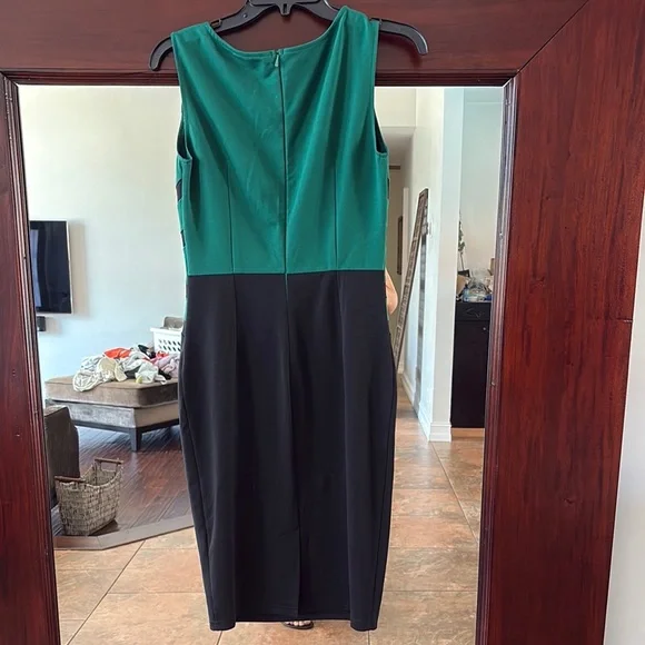 Elegant Green and Black Sleeveless Dress - Picture 3 of 4